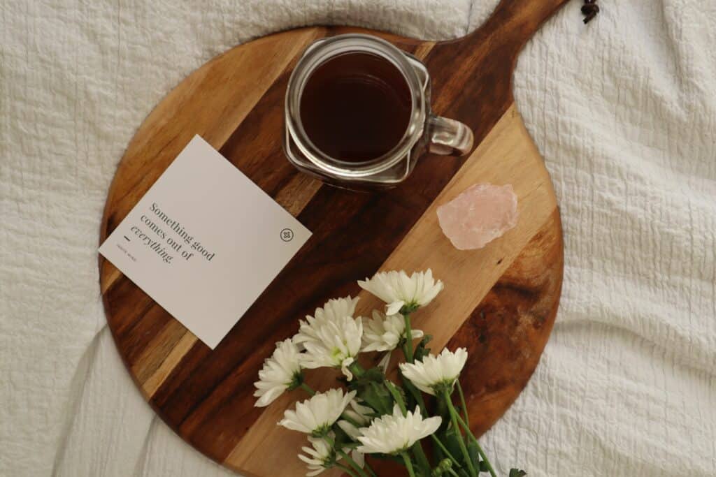 Cup of drink and flowers