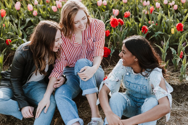 3 laughing women